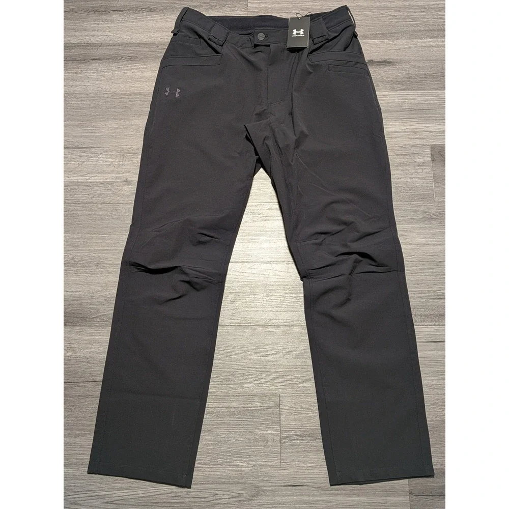 New‎ With Tag Under Armour Men's Black Storm Alpha Flat Front Pants Size 36x34